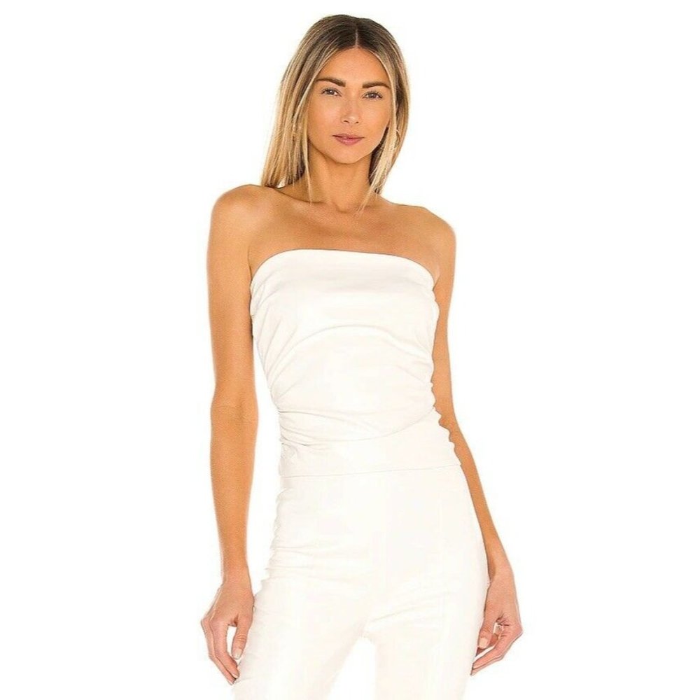 Amanda Uprichard X REVOLVE Palma Faux Leather Tube Top Cream White XS NWOT $158